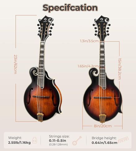 Vangoa F-Style Mandolins Instrument 29-Fret, 8 String Acoustic Mandolin With Protective Plate, for Beginner Adults, Sunburst in Saudi Arabia