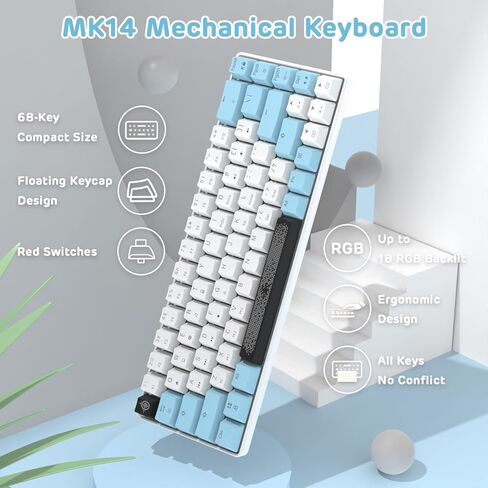 MANBASNAKE MK14 60% Mechanical Gaming Keyboard, Compact 68 Keys Mini Wired Office Keyboard, Anti-ghosting Mechanical Red Switches RGB Gaming Keyboard for Laptop/PC Gamer in Saudi Arabia