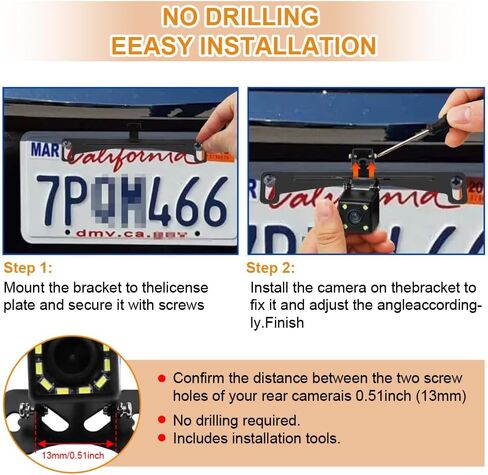 B-Qtech Car Rear View Camera License Plate Bracket, Back Up Camera License Plate Frame, Universal Car Dash Cam Mirror Camera Metal Bracket, Reverse Rear View Backup Camera Kit in Saudi Arabia