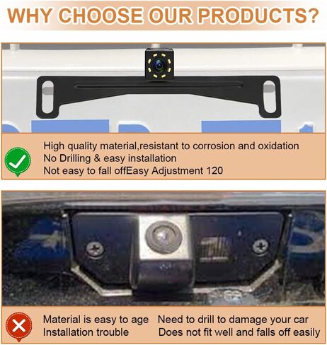 B-Qtech Car Rear View Camera License Plate Bracket, Back Up Camera License Plate Frame, Universal Car Dash Cam Mirror Camera Metal Bracket, Reverse Rear View Backup Camera Kit in Saudi Arabia