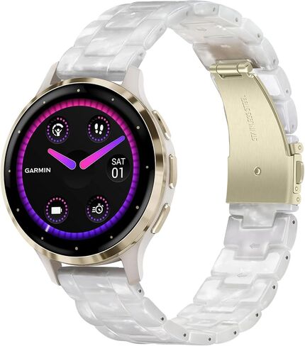 حزام نسائي من TRUMiRR لساعة Vivoactive 4S 40 مم / Venu 2S / Venu 3S الذكية، سوار ساعة من الراتنج الفاخر 18 مم من الفولاذ المقاوم للصدأ بإبزيم لـ Garmin Vivomove 3S / Forerunner 265S in Saudi Arabia