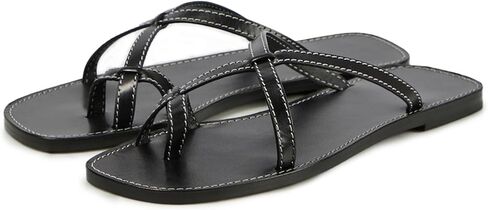 Crisscross Straps Toe Ring Flat Sandals Square Toe Strappy Sandals in Saudi Arabia