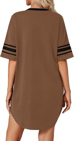 Vrtige Women's Casual Cotton Nightgown V Neck Short Sleeve Sleepwear Loose Nightdress Nightshirt in Kuwait