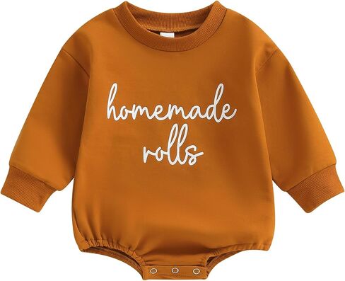 Pudcoco Baby Boys Girls Thanksgiving Outfit Homemade Rolls Bubble Sweatshirt Romper Bodysuit Fall Clothes in Saudi Arabia