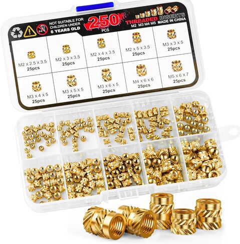 220Pcs Heat Set Insert Assortment, Premium M2 M2.5 M3 M4 M5 M6 Metric Threaded Inserts Brass Female Hot Melt Knurled Nut Inserts Embedment Kit for Plastic and 3D Printing Components in Saudi Arabia