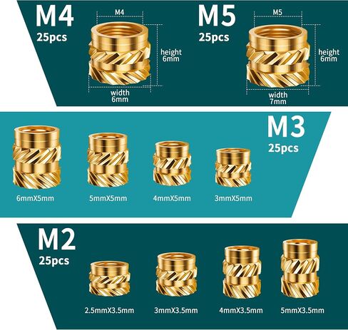 220Pcs Heat Set Insert Assortment, Premium M2 M2.5 M3 M4 M5 M6 Metric Threaded Inserts Brass Female Hot Melt Knurled Nut Inserts Embedment Kit for Plastic and 3D Printing Components in Saudi Arabia