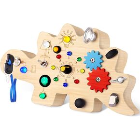 Busy Board, Montessori Toys for 3 Year Old, Baby Sensory Toys for Toddlers with 12 LED Light,Wooden Toddler Busy Board Baby & Toddler Toys for Learning Activity, Light Switch Toys for Toddlers