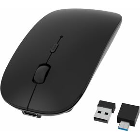 Bluetooth Wireless Mouse Rechargeable Mouse for MacBook Pro/Air/iPad Air/iPad Pro/Laptop/Tablet/iPhone/PC, Bluetooth 5.2/3.0 and 2.4GHz Dual Mode Mouse, Black