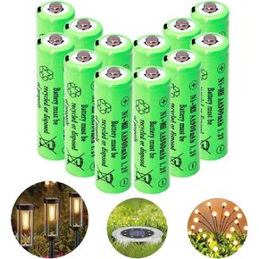 1.2v AA NIMH 900mah Rechargeable Batteries, 12 Pack Double A Battery for Outdoor Solar Lights, Led String Lights Pathway Garden Lamp