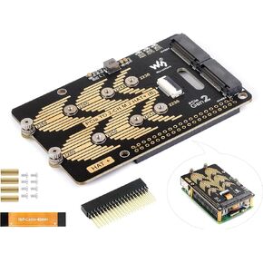 PCIe to 2-CH M.2 Adapter for Raspberry Pi 5, 2-CH NVMe M.2 Solid State Drive Adapter Pi 5 NVMe HAT Support 2280/2260 / 2242/2230 Size NVMe M.2 SSD, 5Gbps Data Rate, High-Speed Reading/Writing