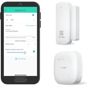 YoLink LoRa Smart Door Sensor Starter Kit: SpeakerHub Audio Hub & Door Sensor - Up to 1/4 Mile Range, Door Left-Open Reminders, up to 5 Year Batteries, Alexa, IFTTT, Home Assistant (2.4GHz WiFi Reqd)