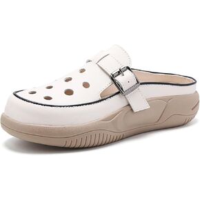 Women's Hollow Increase Height Platform Mules,Breathable Comfortable Closed Round Toe Slip On Summer Slipper with Adjustable Buckle Outdoor Beach Casual Walking Shoes
