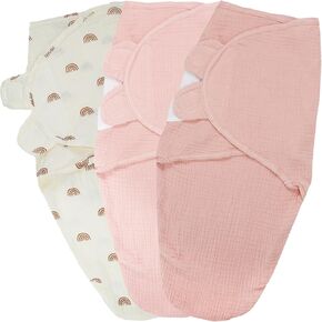 Organic Ultra Soft Muslin Baby Swaddles for Newborn Babies, 3-Pack Adjustable Infant Sleep Sack wrap (Gentle Style, 0-3 Months)