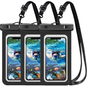 Waterproof Phone Pouch, 3 Pack Floatable Waterproof Phone Case for iPhone 14/15 Pro max, Samsung S22, Google Pixel 6 Pro, Motorola Edge, LG V60 Up to 7", Adjustable Neck Lanyard, Black/Green/Blue