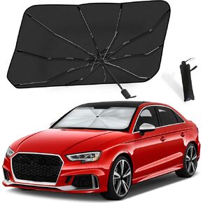 EcoNour Carbon Fiber Umbrella Sunshade for Car | [2024 Upgraded] Block UV Rays Protects Dashboard from Sun | Automotive Windshield Sun Visor | Car Umbrella Foldable Sun Shade | XL (57 x 31 Inches) in Kuwait