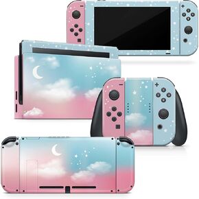 TACKY DESIGN Clouds Skin Compatible with Nintendo Switch Skins Decal, Moon Skin Compatible with Nintendo Switch Stickers Vinyl 3m, Purple Pastel Starry Sky Full Cover