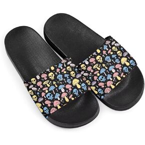 Howilath Cute Animal Women's Classic Open Toe Single Band Slip-On Flat Slide Sandal, Mandala Galaxy Butterflies Colorful Design Women Shower Slippers