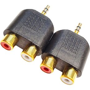 3.5mm Stereo to 2-RCA Splitter Audio Adapter Gold Plated 3.5mm TRS Male to Dual RCA Female Jack Y Plug Audio Converter (2 Pack)