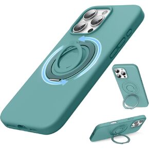SURPHY 360° Magnetic Stand for iPhone 16 Pro Case with Finger Ring, Compatible with MagSafe, Ring Stand and Finger Ring Phone Case for 16 Pro 6.3 inch 2024, Clear