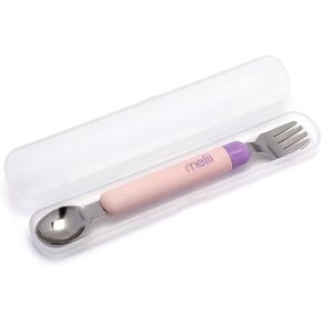 melii Spork On The Go - Travel Utensils for Babies and Toddlers - Detachable Fork and Spoon with Carrying Case - Mint & Blue