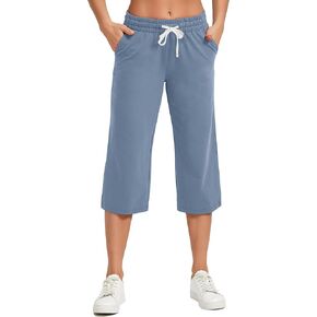 SPECIALMAGIC Women Capri Pants Capri Sweatpants Yoga Cotton Wide Leg Pajama Pants 08-Smog Blue Medium