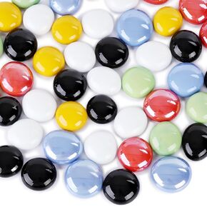 FUTUREPLUSX 50PCS Black Flat Glass Marbles, Glass Beads Bulk Vase Filler Crystals Gemstones for Table Aquarium Home Decoration DIY Craft