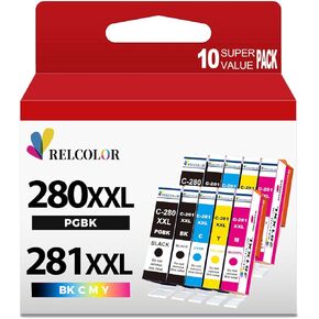 10 Pack 280 281 XXL Ink Cartridges Replacement for Canon PGI 280XXL/281XXL Cartridges 280XL 281XL TR8620a TR8620 TR8520 TR8600 TR7520 TS702a TS9520 TS9521C TS6120 TS6220 TS9120 TS6320 TS8220