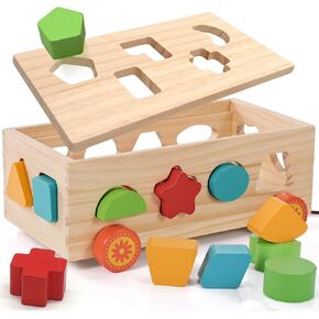 Shape Sorter - Wooden Xylophone and Montessori Number Puzzle Set for Babies - Educational Sorting Game with Storage Car for Toddlers