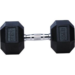 Dumbbells Premium Rubber Encased Exercise & Fitness Hex Dumbbell (Sold Individually), Black with Steel Chrome, Weight for Strength Training, Hexagon Dumbbell