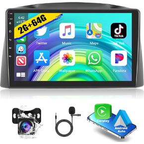 Podofo 2G+64G Car Stereo for Jeep Grand Cherokee 2005-2007 with Wireless Apple Carplay & Android Auto, 10" IPS Touch Screen Car Radio with Bluetooth/GPS/WiFi/SWC/FM&RDS/DSP/EQ+AHD Backup Camera+MIC