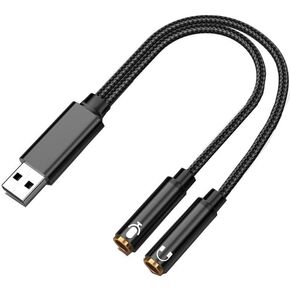USB sound card to 3.5 adapter cable, desktop computer laptop headphone microphone, one in two adapter, compatible with Win7/8/10/XP/11/Linnux, etc