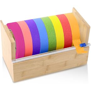 Wood Masking Tape Dispenser & Holder - Multi Roll Tape Dispenser & Cutter - 9.6" x 5.5" x 5" for Painting, Kitchen & Office