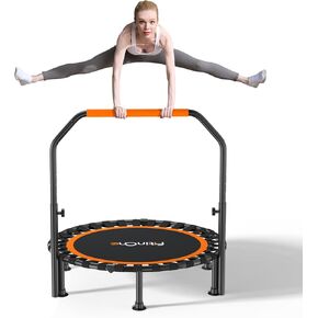40" Foldable Mini Trampoline Load 330lbs,Portable Exercise Rebounder Trampoline with Adjustable Foam Handle,Fitness Trampoline for Adults and Kids Indoor/Outdoor