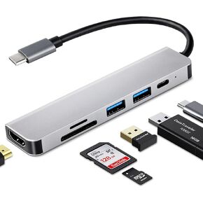 UrbanX USB C Hub 6 in 1 Dongle USB-C to HDMI Multiport Adapter with 4K HDMI Output 3 USB 3.0 Ports SD/TF Card Reader Compatible for Microsoft Lumia 950 Dual SIM and Many More Type C Devices