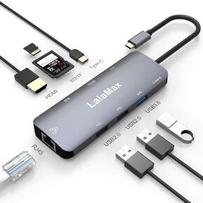 محور USB C (8 في 1)، USB C إلى HDMI4K60 SD/TF USB A PD، متوافق مع منفذ USB C، USB C و3 منافذ بيانات USB A، قارئ بطاقة SD/TF لأجهزة MacBook Pro بوصة، MacBook Air و أكثر
