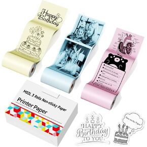 M02L/T02 Black on White Sticker Paper-Compatible with M02L/M02X/T02 Pocket Printer, for Study Notes, Journal, Stickers, 3 Rolls