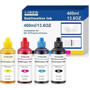 Ankink Sublimation Ink Bottles Refill 13.5 fl oz for Ecotank ET-2800 ET-2803 ET-2850 ET-2720 ET-2760 ET-4800 ET-15000 ET-2400 ET-3760 ET-4760 Heat Press Transfer on Mugs T-Shirts ICC-Free 4PK