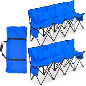 2 Pieces Portable 4 Seat Foldable Team Sports Sideline Bench with Back and Carry Bag for Football Camp Travel Events Outdoor Seating with Storage Bag