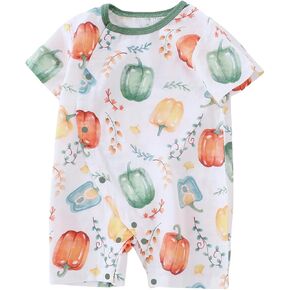 BINIDUCKLING Baby Short/Long Sleeve Side Snap Muslin Romper with Viscose Made from Bamboo, Newborn-24 Months