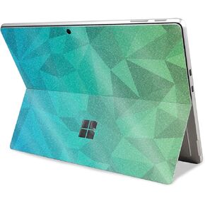 Glossy Glitter Tablet Skin Compatible with Microsoft Surface Pro 11 (2024) - Blue Green Polygon - Premium 3M Vinyl Protective Wrap Decal Cover - Easy to Apply | Crafted in The USA by MightySkins