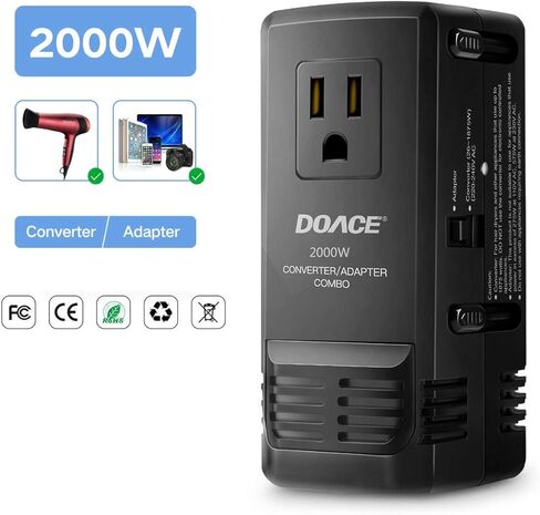 DOACE C8 2000W محول جهد السفر 220 فولت إلى 110 فولت لمجفف الشعر ومكواة البخار، محول طاقة عالمي 8A مع الكل في واحد في المملكة المتحدة/الاتحاد الأفريقي/الولايات المتحدة/الاتحاد الأوروبي شاحن جداري عالمي للكمبيوتر المحمول والكمبيوتر اللوحي والهاتف الخلوي in Kuwait