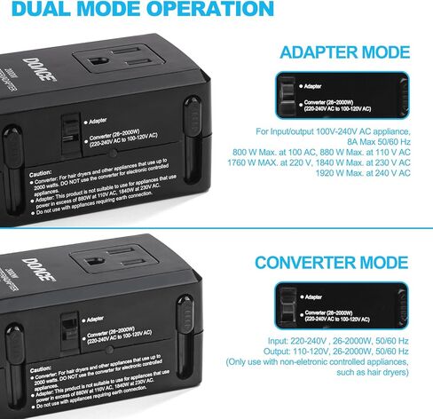 DOACE C8 2000W محول جهد السفر 220 فولت إلى 110 فولت لمجفف الشعر ومكواة البخار، محول طاقة عالمي 8A مع الكل في واحد في المملكة المتحدة/الاتحاد الأفريقي/الولايات المتحدة/الاتحاد الأوروبي شاحن جداري عالمي للكمبيوتر المحمول والكمبيوتر اللوحي والهاتف الخلوي in Kuwait