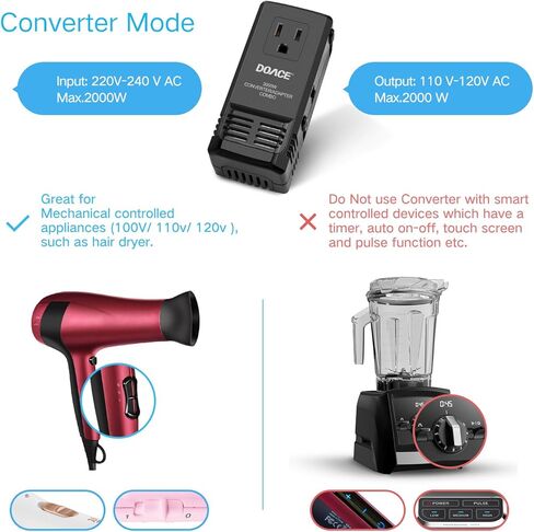 DOACE C8 2000W محول جهد السفر 220 فولت إلى 110 فولت لمجفف الشعر ومكواة البخار، محول طاقة عالمي 8A مع الكل في واحد في المملكة المتحدة/الاتحاد الأفريقي/الولايات المتحدة/الاتحاد الأوروبي شاحن جداري عالمي للكمبيوتر المحمول والكمبيوتر اللوحي والهاتف الخلوي in Kuwait