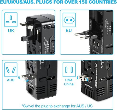 DOACE C8 2000W محول جهد السفر 220 فولت إلى 110 فولت لمجفف الشعر ومكواة البخار، محول طاقة عالمي 8A مع الكل في واحد في المملكة المتحدة/الاتحاد الأفريقي/الولايات المتحدة/الاتحاد الأوروبي شاحن جداري عالمي للكمبيوتر المحمول والكمبيوتر اللوحي والهاتف الخلوي in Kuwait