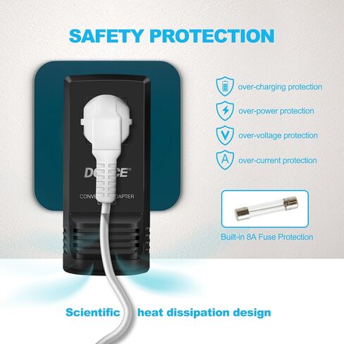 DOACE C8 2000W محول جهد السفر 220 فولت إلى 110 فولت لمجفف الشعر ومكواة البخار، محول طاقة عالمي 8A مع الكل في واحد في المملكة المتحدة/الاتحاد الأفريقي/الولايات المتحدة/الاتحاد الأوروبي شاحن جداري عالمي للكمبيوتر المحمول والكمبيوتر اللوحي والهاتف الخلوي in Kuwait