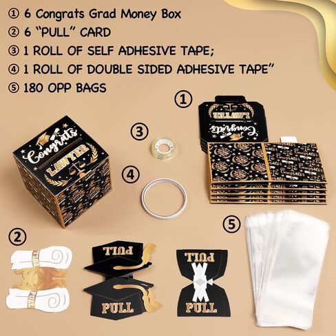 6 Pcs Elementary School Graduation Money Box Commemorate Class of 2024 with Fun and Colorful Money Gift Set, Pull-Out Card and Tape Included, Primary School Creative Party Supplies and Saving Box in Saudi Arabia