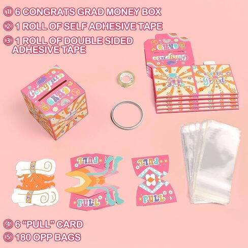 6 Pcs Elementary School Graduation Money Box Commemorate Class of 2024 with Fun and Colorful Money Gift Set, Pull-Out Card and Tape Included, Primary School Creative Party Supplies and Saving Box in Saudi Arabia