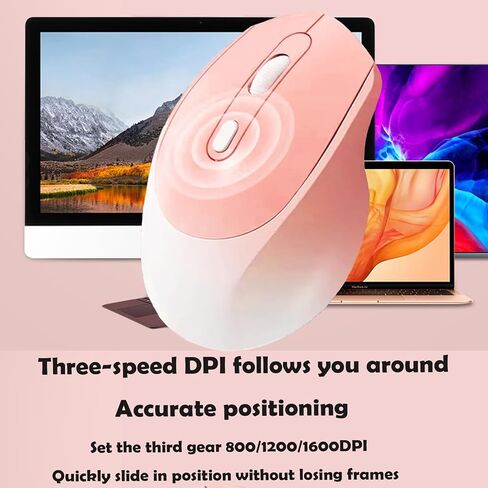 ماوس لاسلكي متدرج اللون قابل لإعادة الشحن، نحيف صامت ثنائي الوضع 2.4G+BT ماوس مكتب محمول، مع مستقبل USB، 3 مستويات قابلة للتعديل لأجهزة الكمبيوتر المحمول والكمبيوتر الشخصي وأجهزة الكمبيوتر المحمول (وردي متدرج) in Saudi Arabia