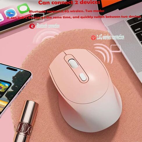ماوس لاسلكي متدرج اللون قابل لإعادة الشحن، نحيف صامت ثنائي الوضع 2.4G+BT ماوس مكتب محمول، مع مستقبل USB، 3 مستويات قابلة للتعديل لأجهزة الكمبيوتر المحمول والكمبيوتر الشخصي وأجهزة الكمبيوتر المحمول (وردي متدرج) in Saudi Arabia