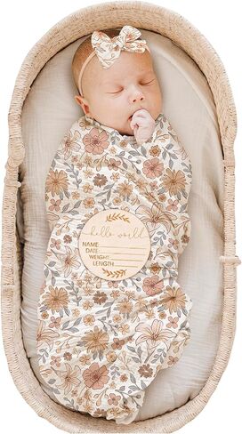 Konssy موسلين طفلة حديثي الولادة تلقي بطانية مع مجموعة عصابات رأس قماط الطفل الحضانة قماط التفاف in Kuwait